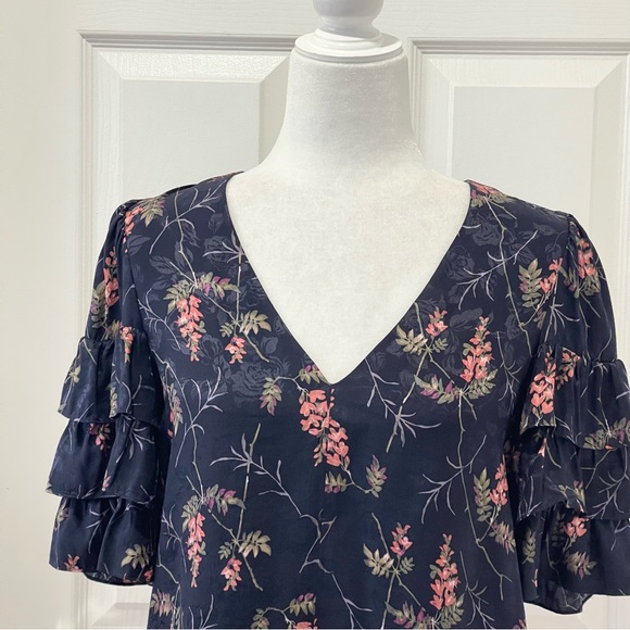 Rebecca Taylor Ivie Silk Fleur Sprig Floral Print Jacquard Top Size 4 - Picture 8 of 13
